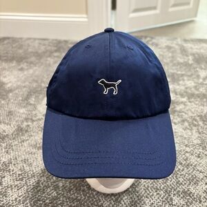 Victorias Secret PINK Baseball Hat Cap Satin Navy Blue Logo Adjustable OSFA